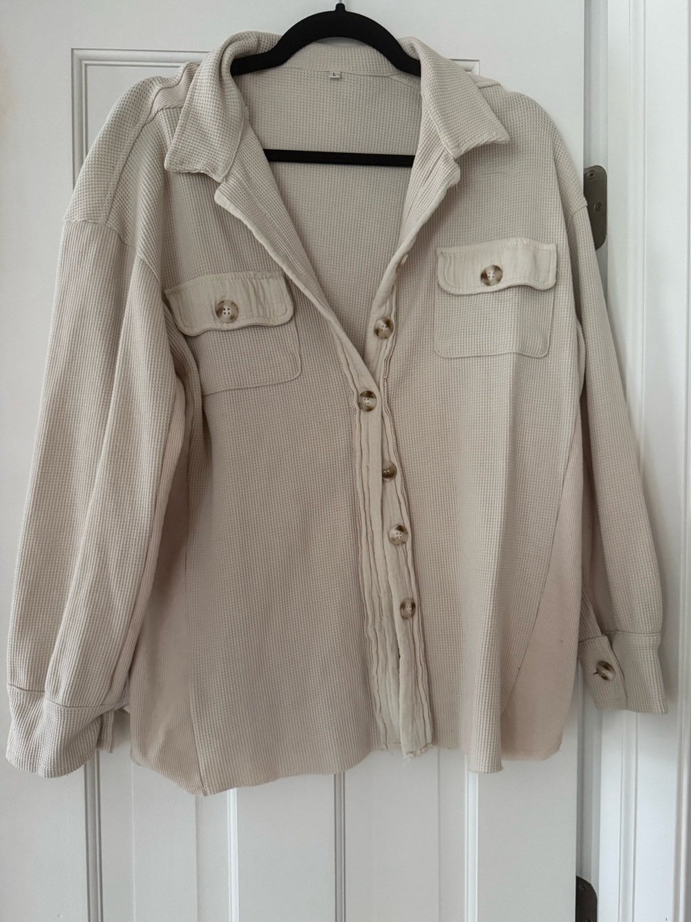 Cream Waffle Knit Button Front Shacket Shirt Jacket Women’s Size L
